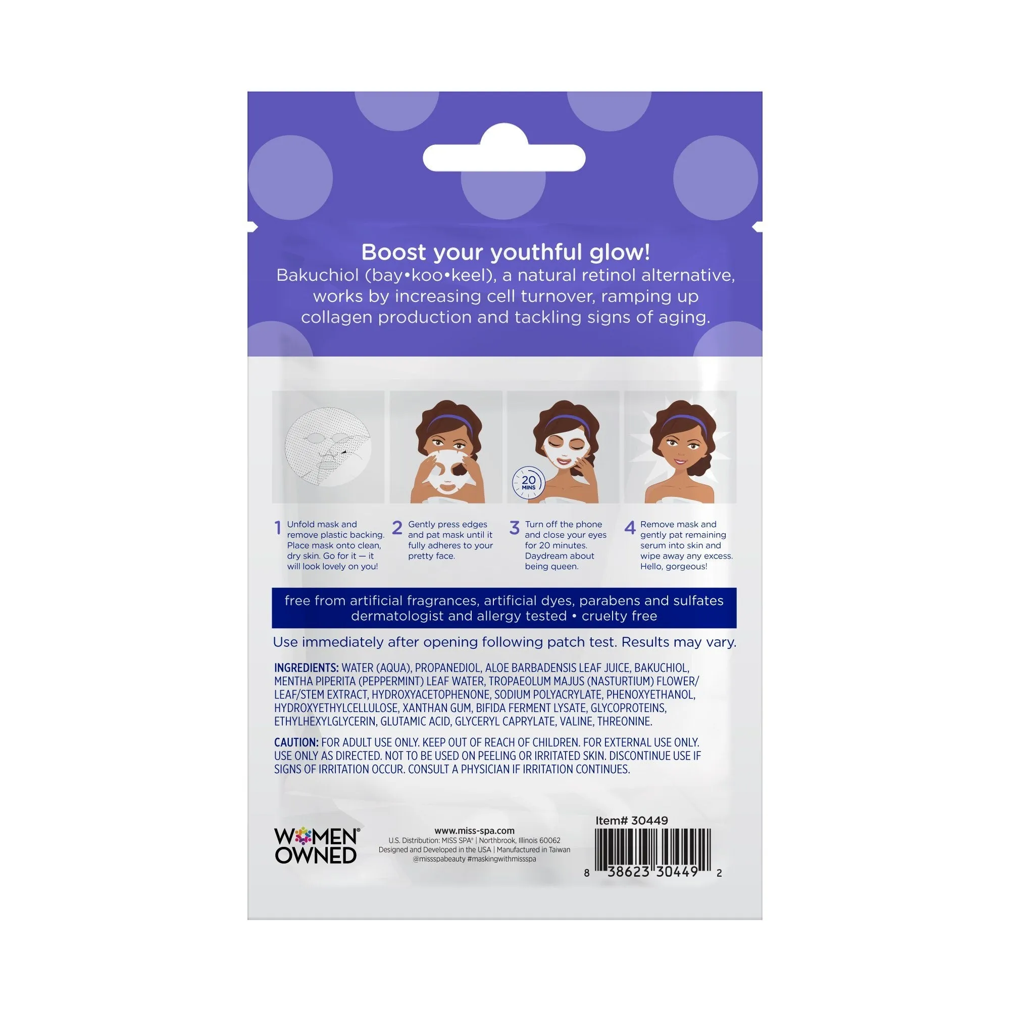 Bakuchiol Repairing Facial Sheet Mask 4 pack