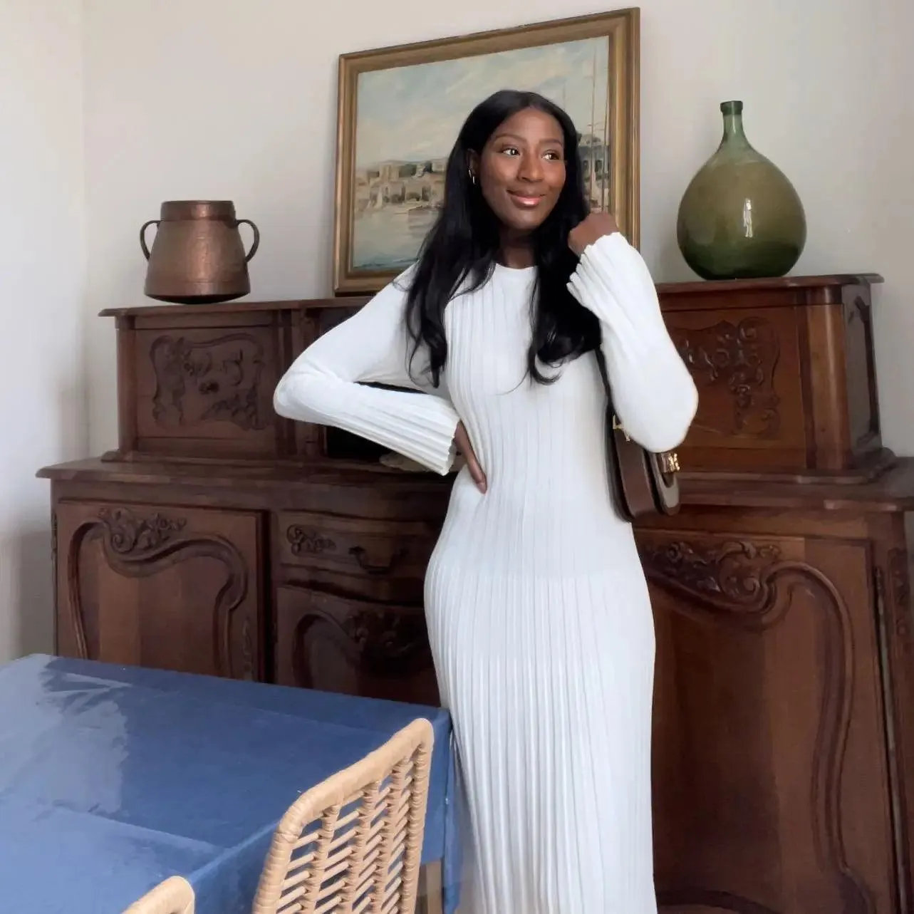 Casual V-neck Women Knitted Maxi Dress