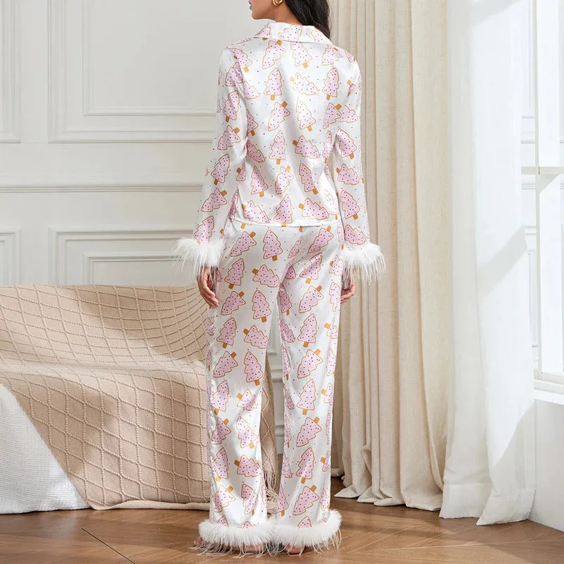 Christmas Women's 2 Piece Pajama Sets Long Sleeve Santa/Christmas Tree/Boots Print Shirts Tops Pants Sleepwear Nightwear Pyjamas