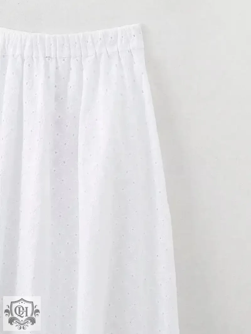 Embroidered Button Up Midi Skirt