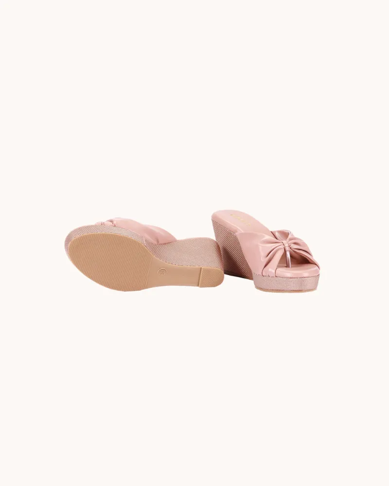 Peach Classic Knot Strap Casual Wedges for Women