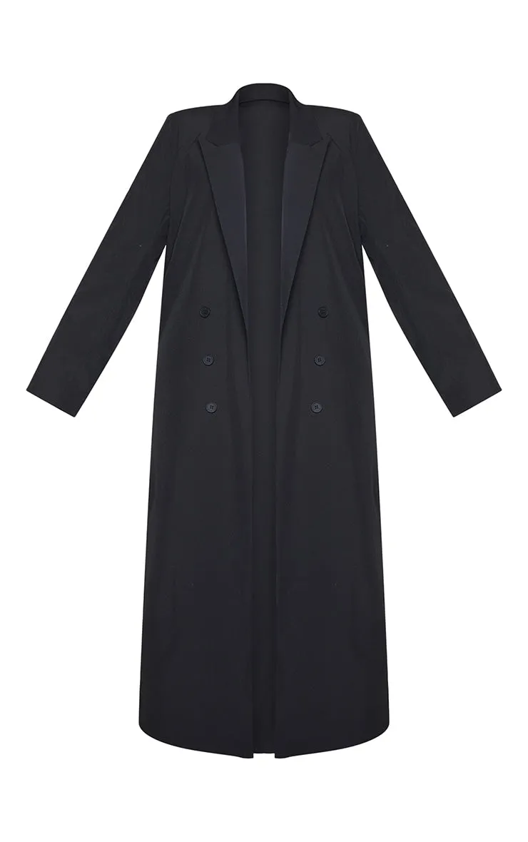 Plus Black Button Detail Maxi Blazer