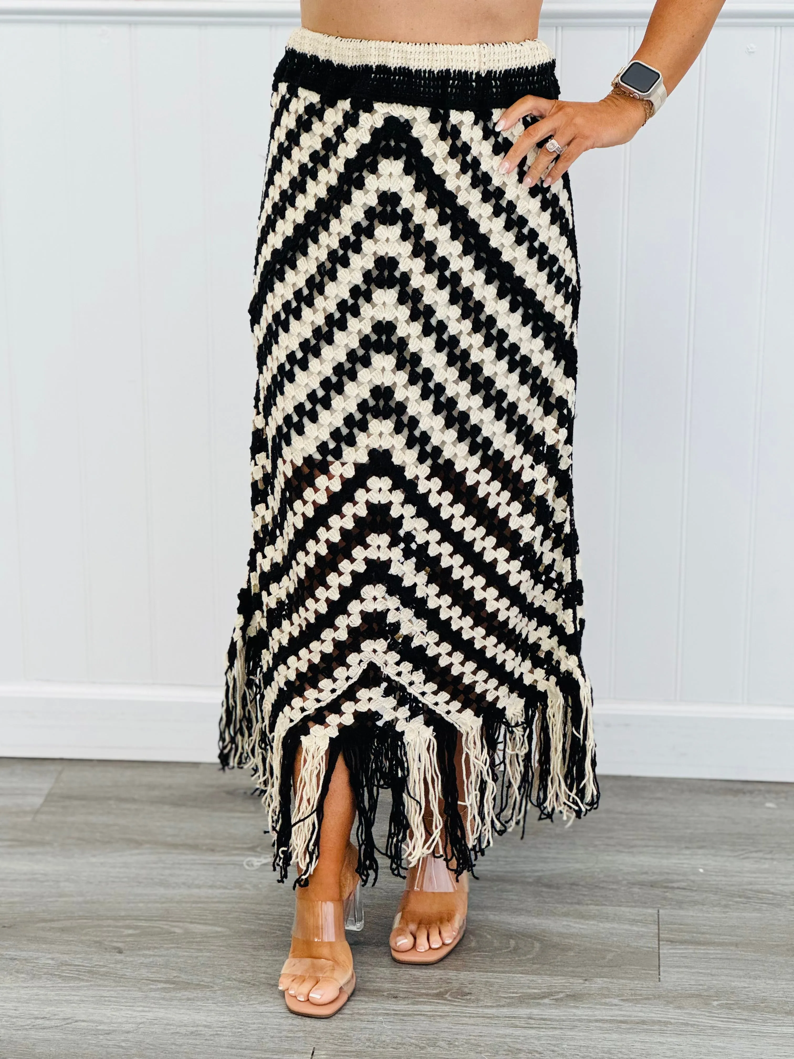 POL Fringe & Fun Crochet Maxi Skirt (OS)