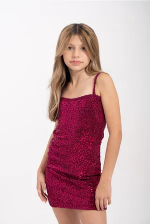 ^Serpentine Sequin Party Dress Deep Pink - Youth
