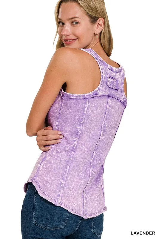 Twinkle In Crinkle Lavender French Terry Raw Edge Tank